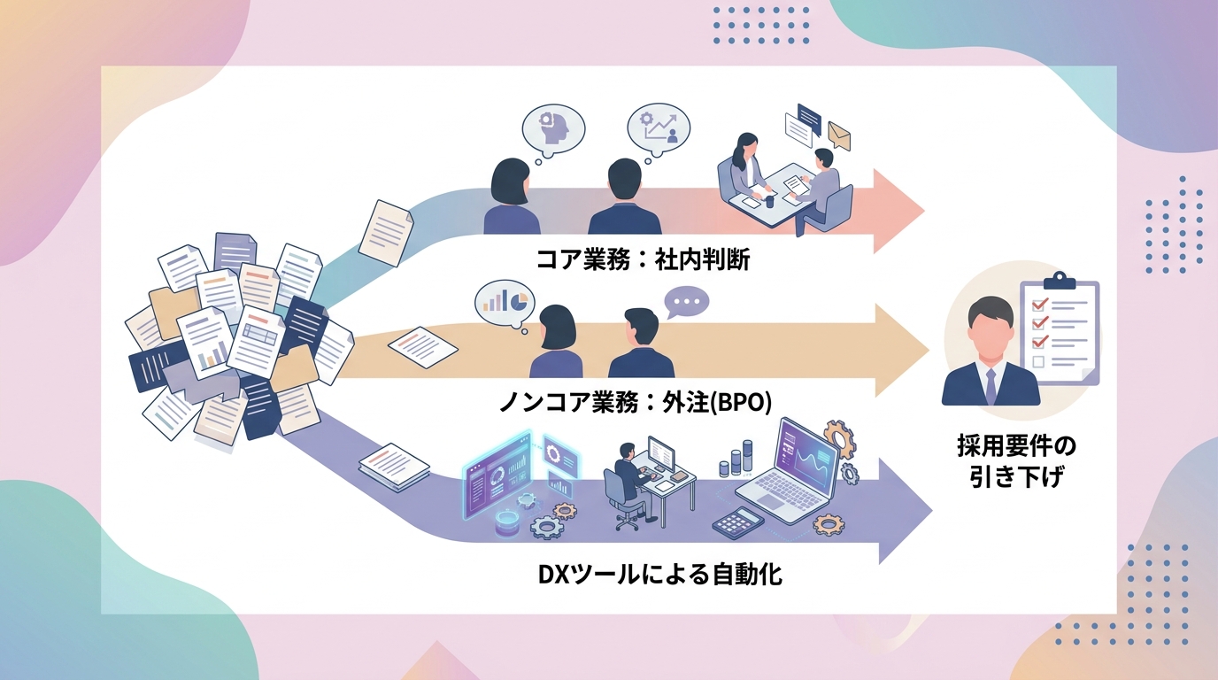 採用難を打破する「外注×DX」による新しい経理の組織体制とはどのようなものですか？
