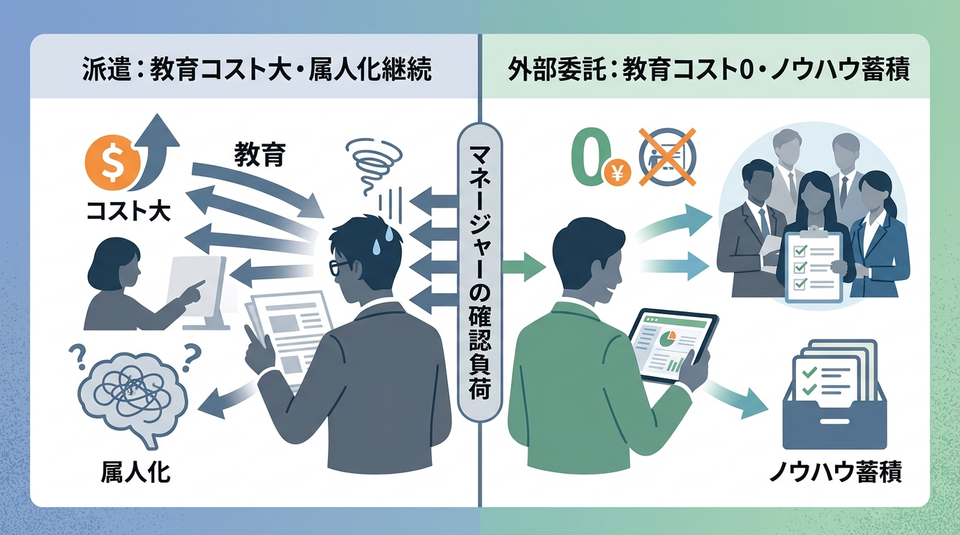 派遣と外部委託、どちらが経理の教育コストや離職リスクを抑えられるか?