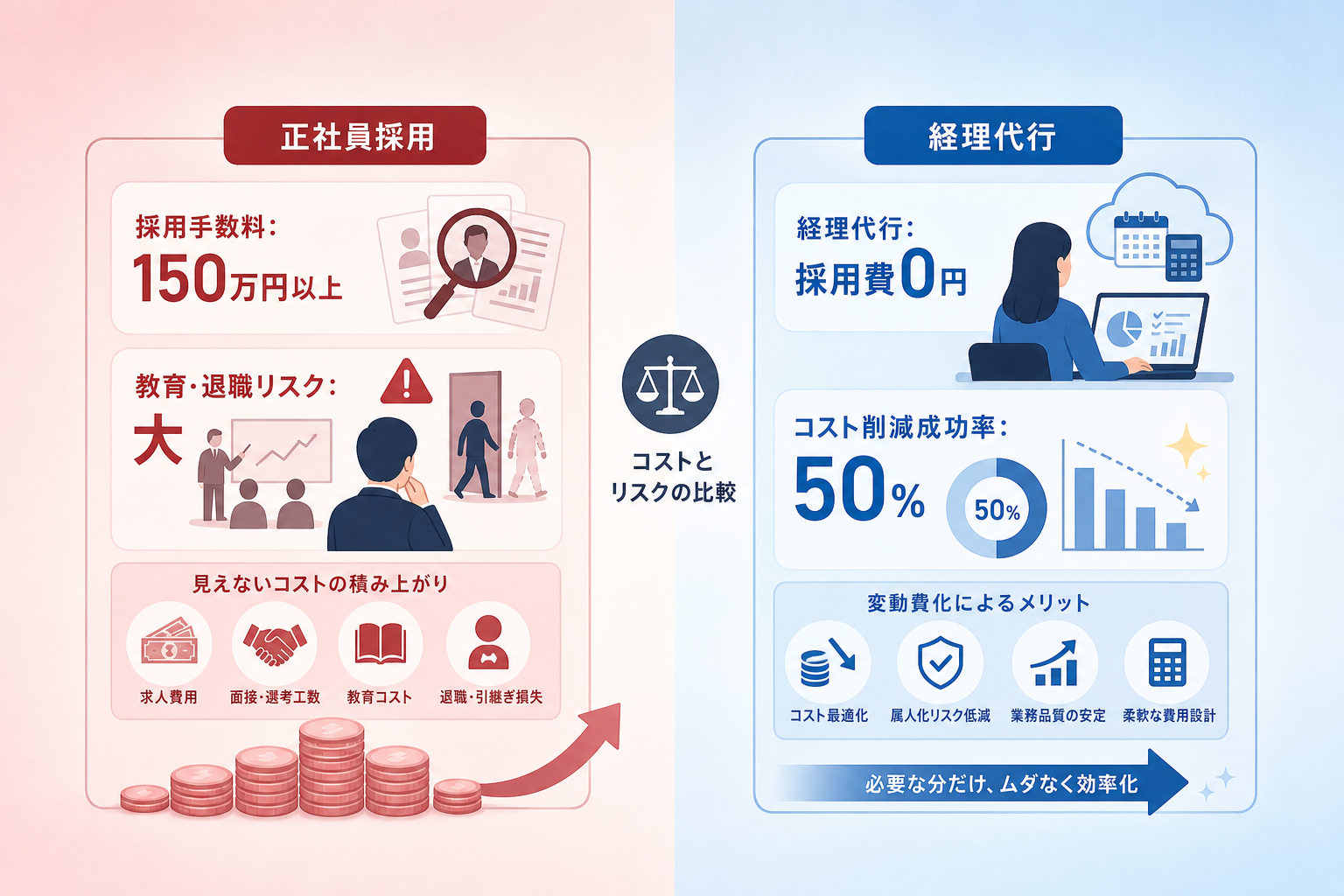 採用コストや退職リスクを考慮した「経理代行」の真のROIとは?
