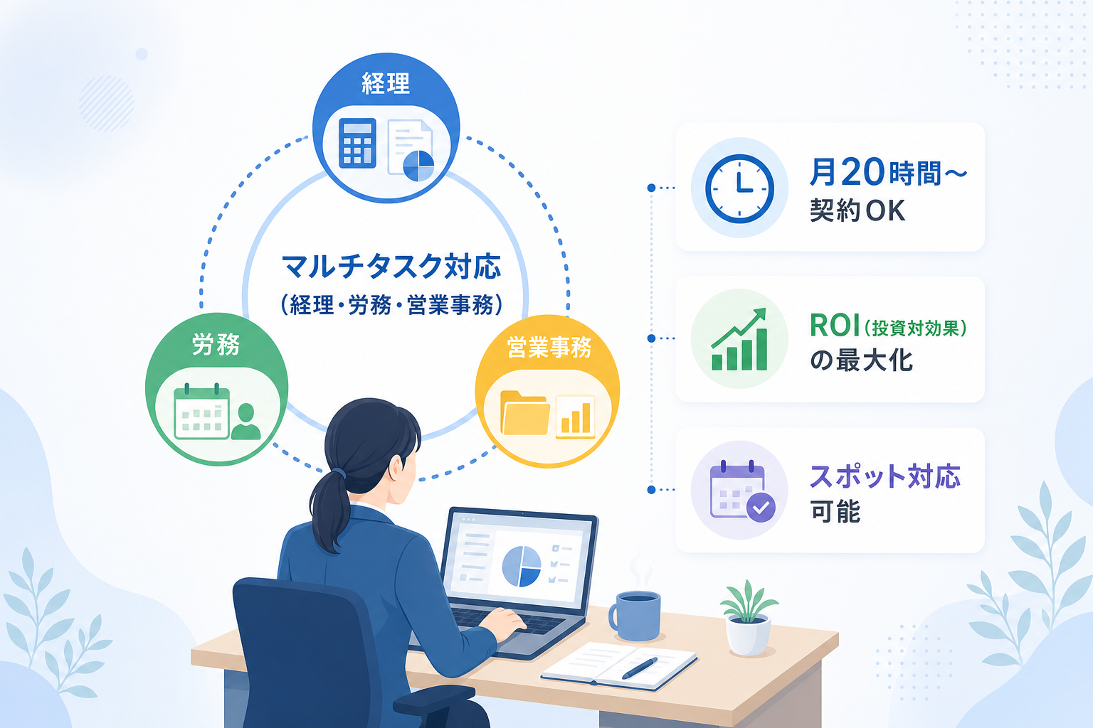 月20時間からの契約で経理・労務・営業事務を柔軟に委託できるか？