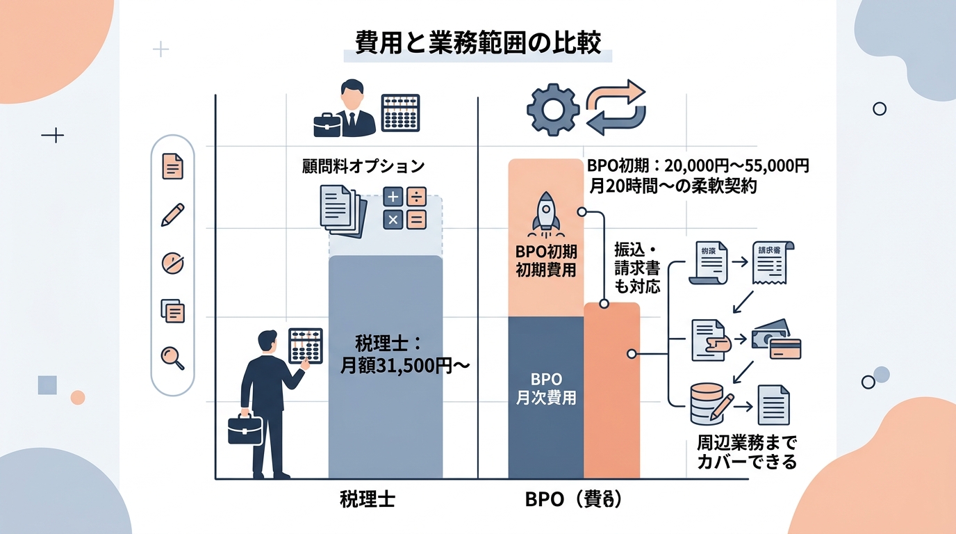 税理士への依頼とBPO（業務代行）への外注では費用対効果にどのような違いがあるのか？