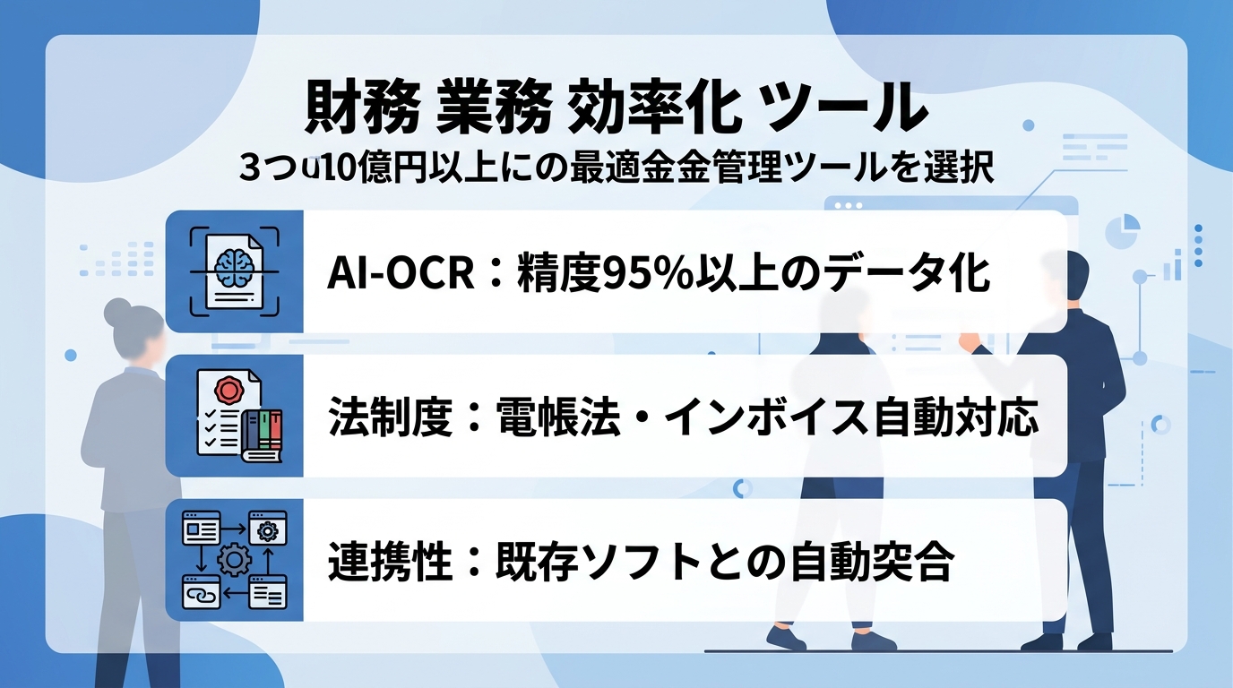 自社に最適な財務業務効率化ツールを選定するための3つの基準とは何か？